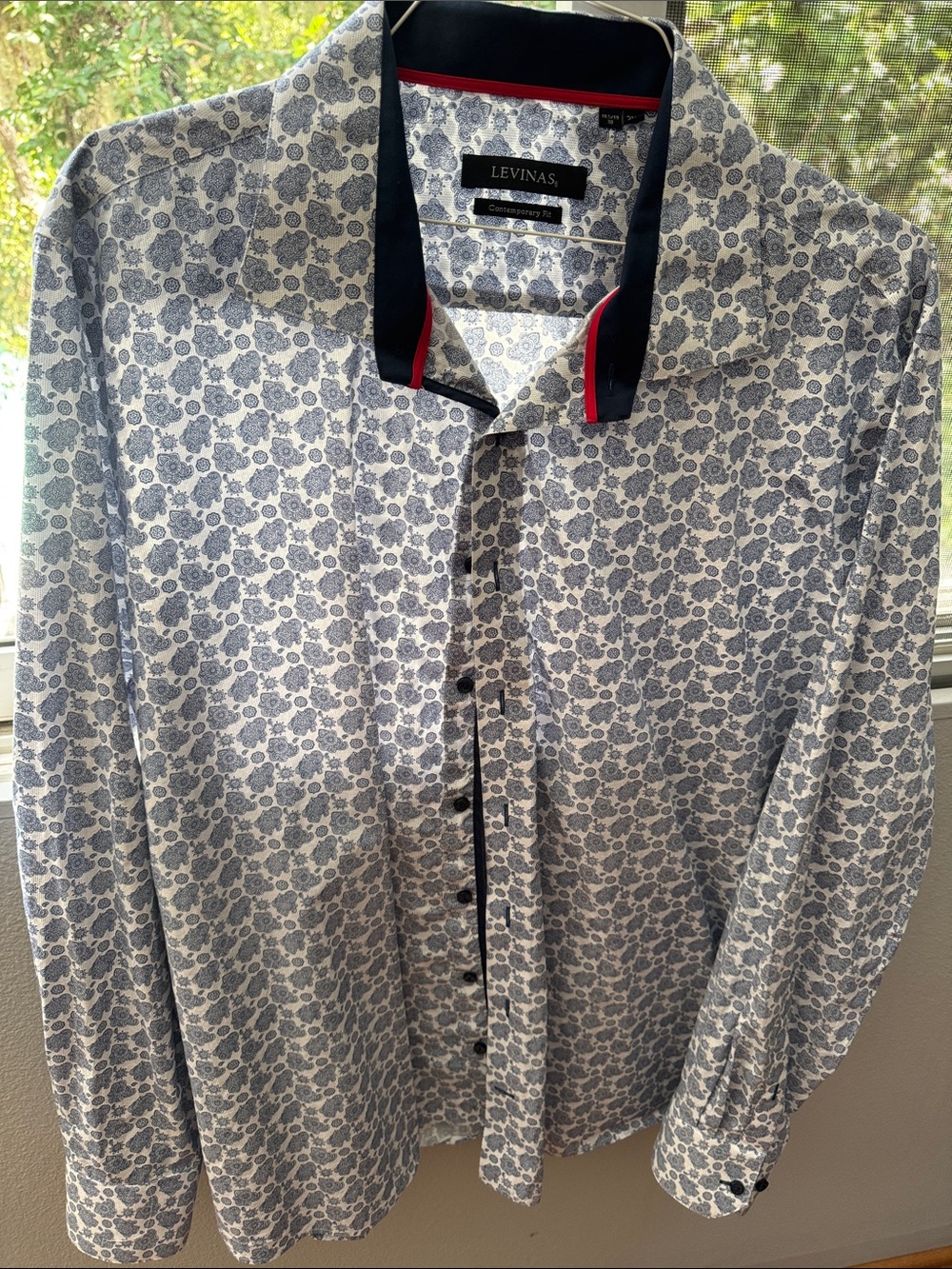 Men’s Navy Floral-Print Dress Shirt